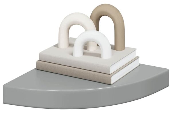 Plovoucí rohová police šedá vysoký lesk 25 x 25 x 3,8 cm MDF 323892