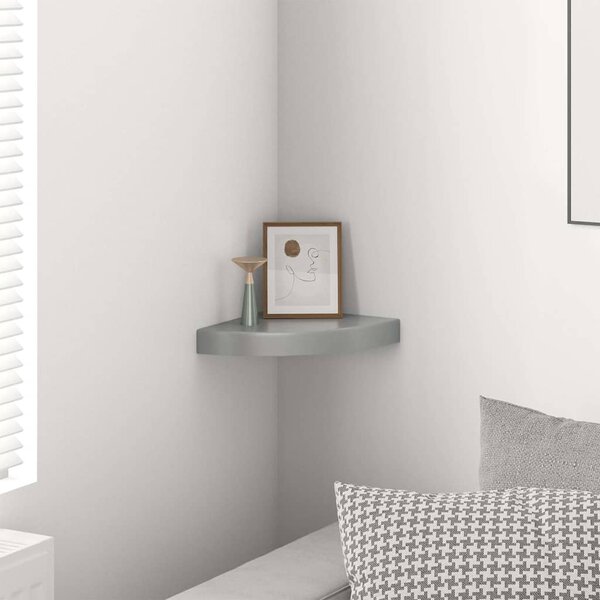 Plovoucí rohová police šedá vysoký lesk 25 x 25 x 3,8 cm MDF 323892