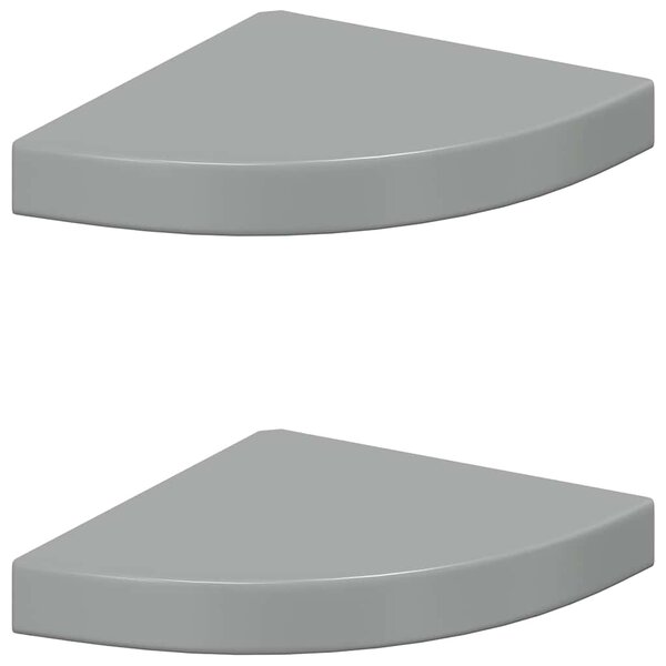 Plovoucí rohové police 2 ks šedé vysoký lesk 25x25x3,8 cm MDF 323893