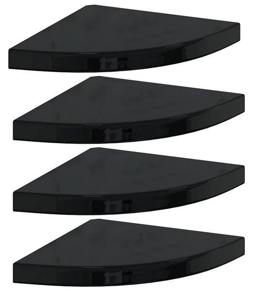 Plovoucí rohové police 4 ks černé vysoký lesk 35x35x3,8 cm MDF 323912