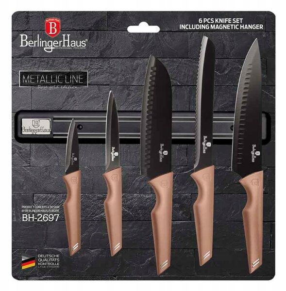Sada nožů s magnetickou lištou Berlinger Haus METALLIC LINE, 5 ks