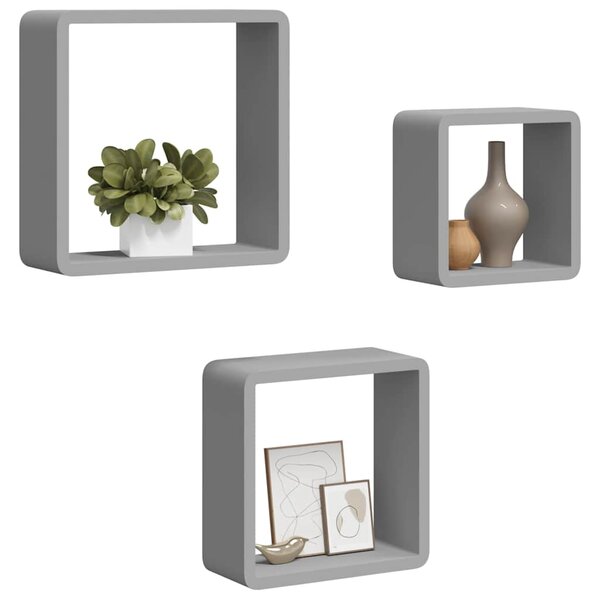 Nástěnné police kostky 3 ks šedé MDF 323954