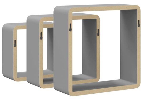 Nástěnné police kostky 3 ks šedé MDF 323954