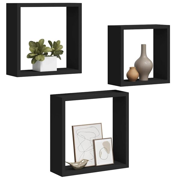 Nástěnné police kostky 3 ks černé MDF 323950
