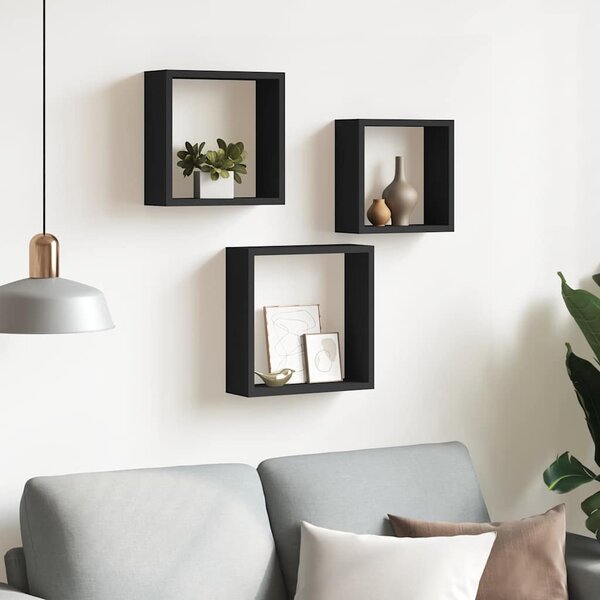 Nástěnné police kostky 3 ks černé MDF 323950