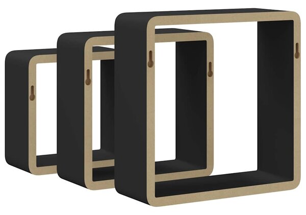 Nástěnné police kostky 3 ks černé MDF 323953