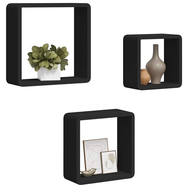 Nástěnné police kostky 3 ks černé MDF 323953