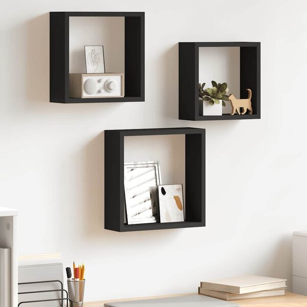 Nástěnné police kostky 3 ks černé MDF 323950