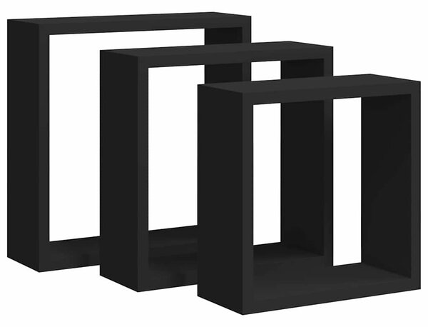 Nástěnné police kostky 3 ks černé MDF 323950