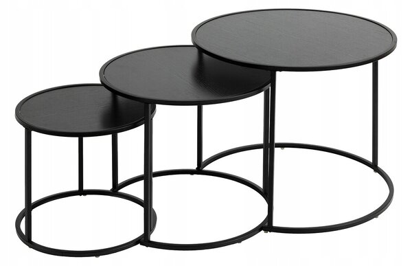 KONFERENČNÍ STOLEK KULATÝ ČERNÝ KOVOVÝ 54X45 CM SET 3 KS NOAN