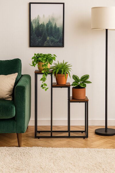 MODERNHOME Stojan na květiny EVELIN 67x51,5 cm hnědý/černý