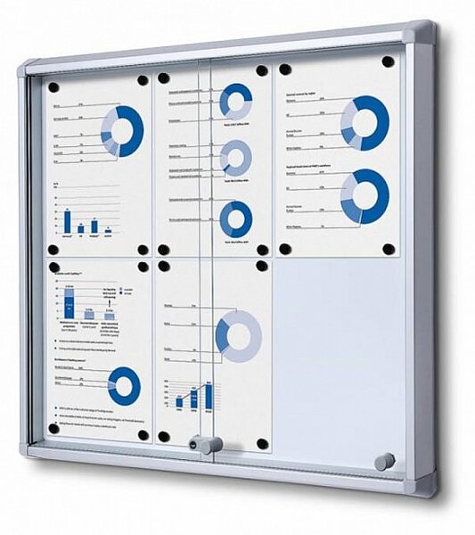 Magnetická posuvná vitrína vnitřní 720 × 675 mm (6 × A4) protipožární do únikových cest