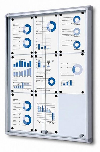Magnetická posuvná vitrína vnitřní 982 × 720 mm (9 × A4) protipožární do únikových cest