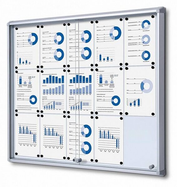 Magnetická posuvná vitrína vnitřní 1160 × 982 mm (15 × A4) protipožární do únikových cest
