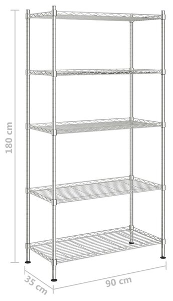 Úložný regál 5 polic 90 x 35 x 180 cm chromovaný 250 kg 324623