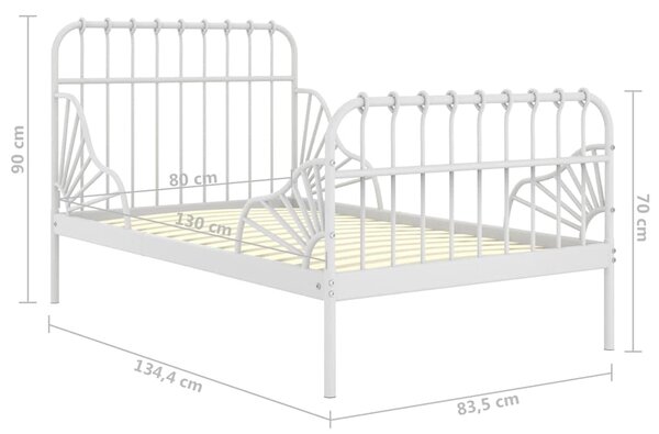 Prodloužitelný rám postele bílý kov 80 x 130/200 cm 324741