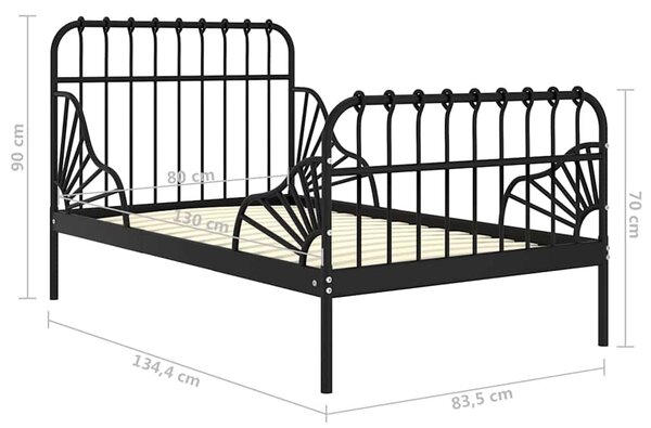 Prodloužitelný rám postele černý kov 80 x 130/200 cm 324740