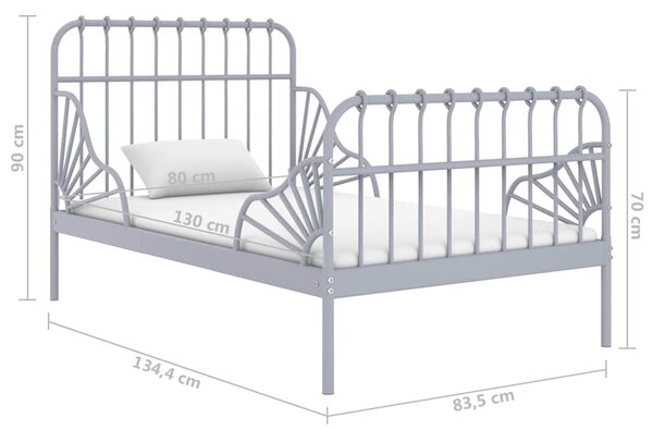 Prodloužitelný rám postele šedý kov 80 x 130/200 cm 324742