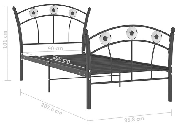 Rám postele s fotbalovým motivem černý kov 90 x 200 cm 324744