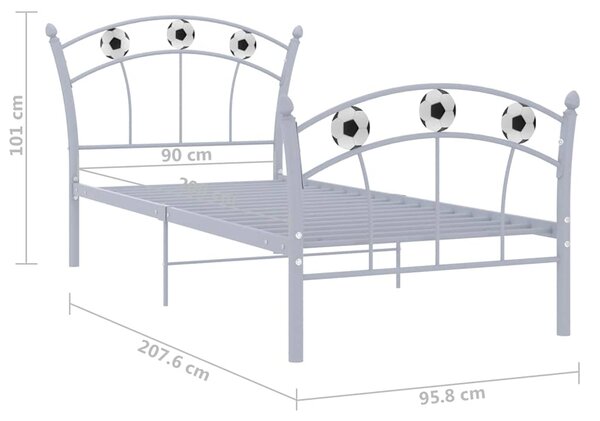 Rám postele s fotbalovým motivem šedý kov 90 x 200 cm 324746
