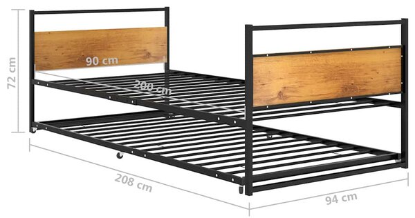 Rám vysouvací postele černý kov 90 x 200 cm 324748
