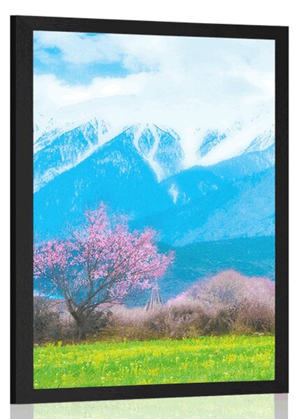 Plakát kouzelný strom uprostřed hor