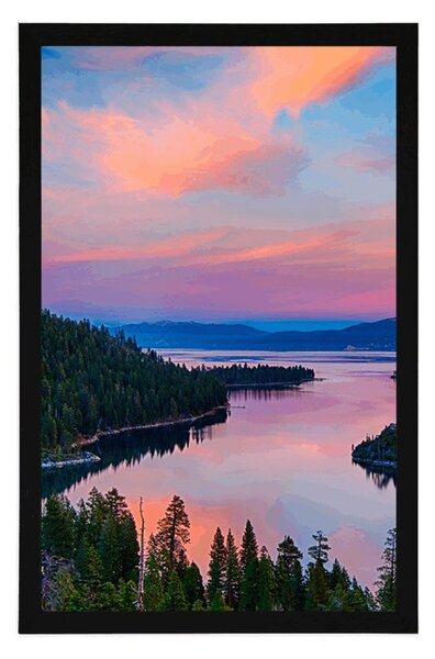 Plakát jezero při západu slunce
