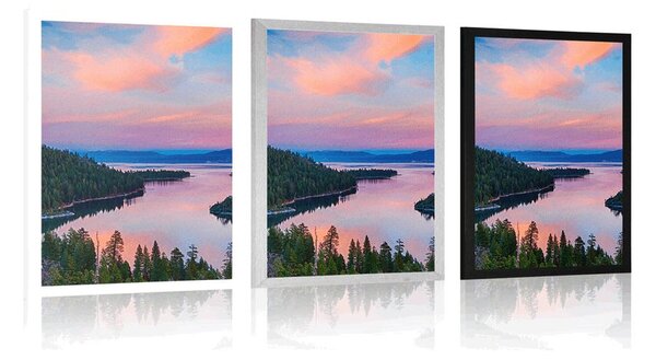 Plakát jezero při západu slunce
