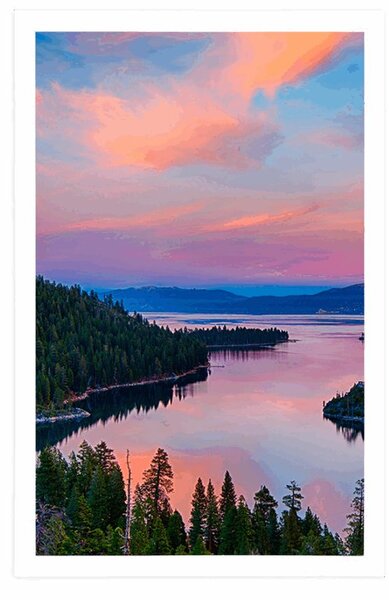 Plakát jezero při západu slunce