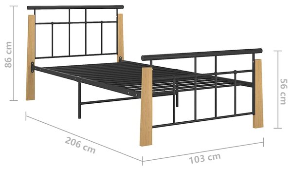 Rám postele kov a masivní dubové dřevo 90 x 200 cm 324897