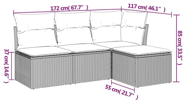 4dílná zahradní sedací souprava s poduškami černá polyratan 3249334