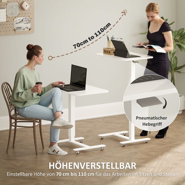 HOMCOM Výškově nastavitelný stolek na notebook 65 x 70-110 x 48 cm bílá