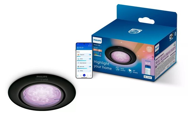 Philips LED bodové svítidlo GU10, sada s RGB žárovkou, černá, 1 ks