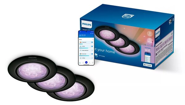 Philips LED bodové svítidlo GU10, sada s RGB žárovkou, černá, 3 režimy