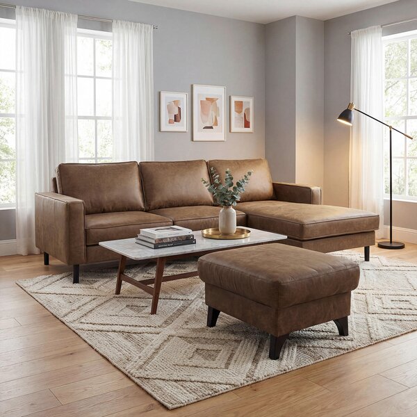 ROHOVÁ SEDAČKA, textil, kůže, hnědá Livetastic - Sedací soupravy, Online Only