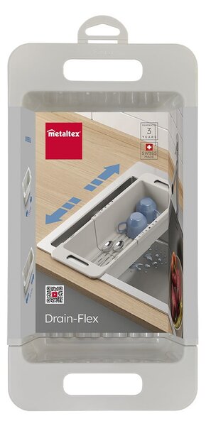 Šedý nastavitelný plastový teleskopický odkapávač do dřezu 52x18 cm – Metaltex