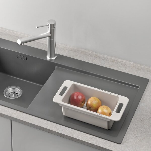 Šedý nastavitelný plastový teleskopický odkapávač do dřezu 52x18 cm – Metaltex