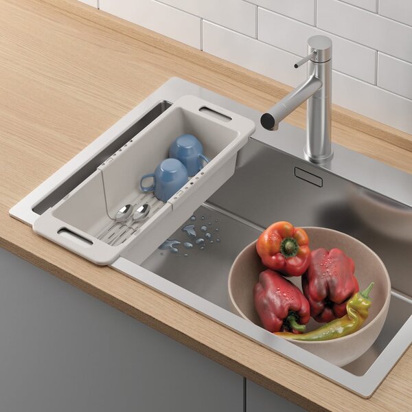 Šedý nastavitelný plastový teleskopický odkapávač do dřezu 52x18 cm – Metaltex