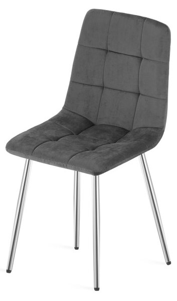Jídelní židle KARA sametová, tmavě šedá / stříbrné nohy