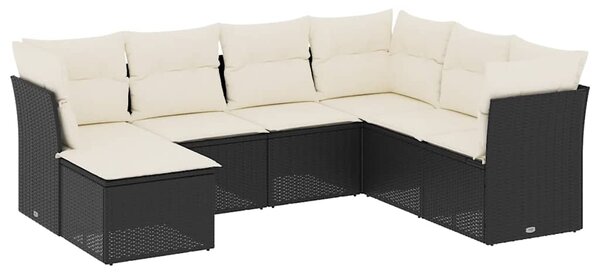 7dílná zahradní sedací souprava s poduškami černá polyratan 3249825