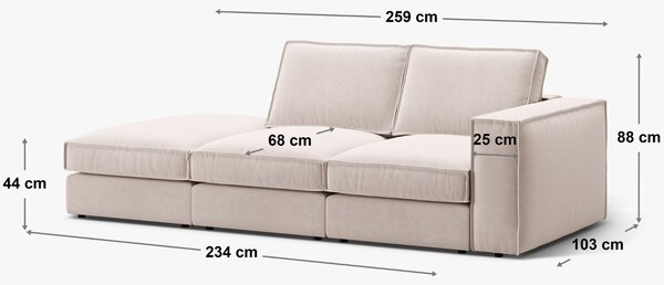 Micadoni Tmavě modrá trojmístná pohovka Pola 259 cm, pravá