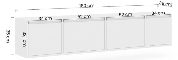 Závěsná TV skříňka Zolia 180 cm čtyřdveřová - ořech elegant