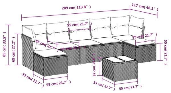 8dílná zahradní sedací souprava s poduškami béžová polyratan 3249878
