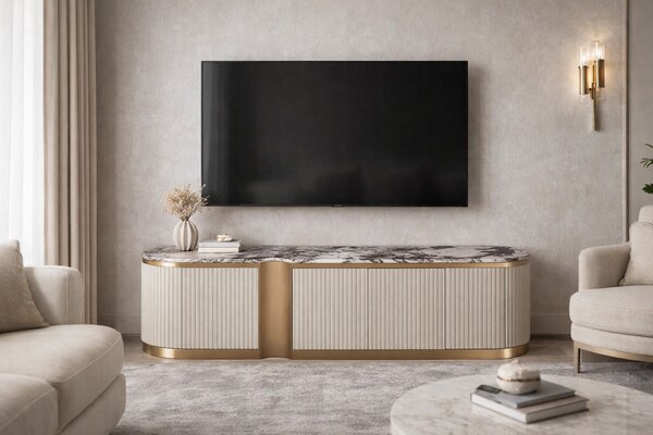 LivinHill TV stolek Stilig ST916B 200 cm mramor/krémový/zlatý