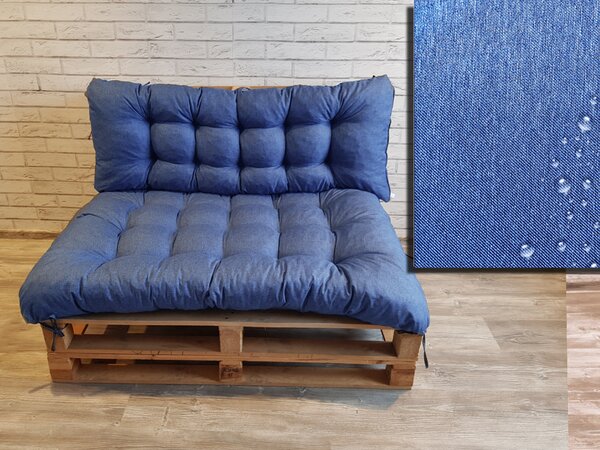 Paletové prošívané sezení DENIM PIETRO SET - sedák 120x80 cm, opěrka 120x40 cm, barva světle modrá, Mybesthome
