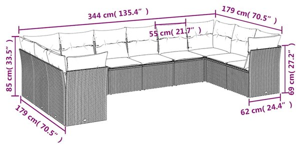 10dílná zahradní sedací souprava s poduškami černá polyratan 3250034