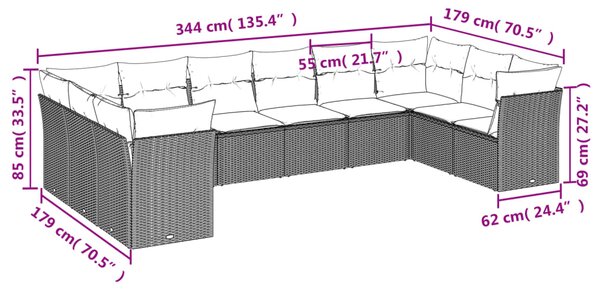 10dílná zahradní sedací souprava s poduškami černá polyratan 3250035