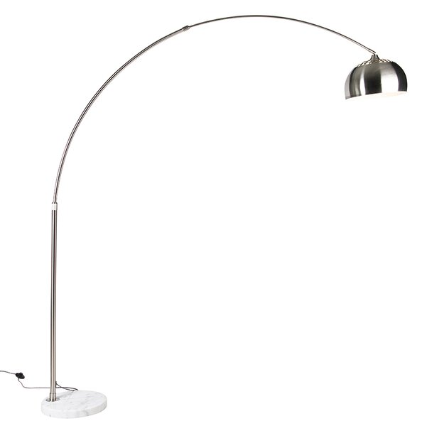 Stojací lampa s obloukem z oceli s bílým mramorovým podstavcem s ocelovým stínítkem - Arc XXL