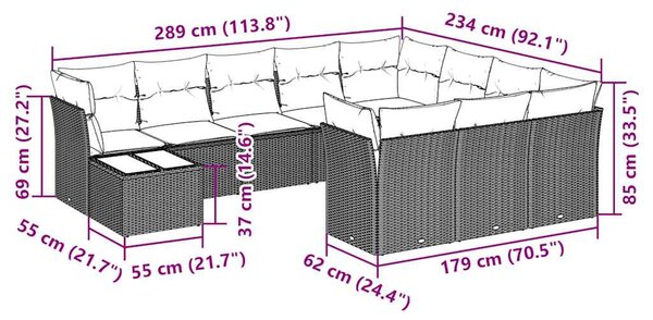 11dílná zahradní sedací souprava s poduškami šedá polyratan 3250101