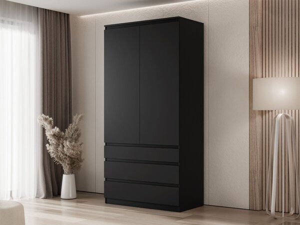 Dvoudveřová šatní skříň Osko 2D3SZ, Barva dřeva: černá 5903211533822